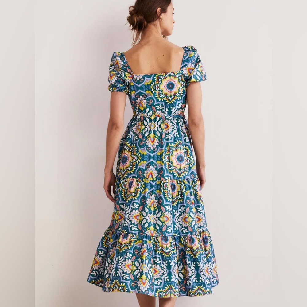 Boden Florence Cut Out Midi Dress in Green Multi Color Print size 8 - Picture 3 of 16
